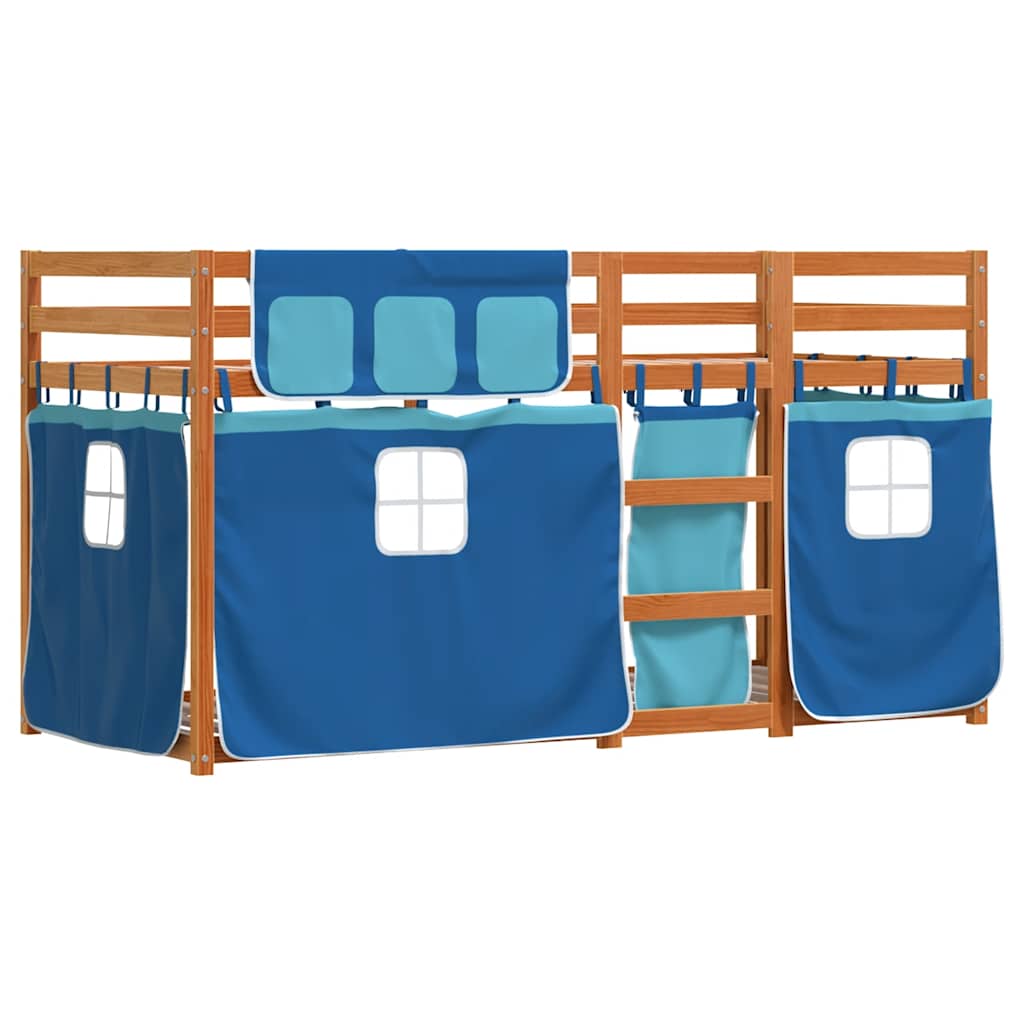 Letto a Castello senza Materasso Marrone e Blu 90x200 cm Legno Massello di Pino