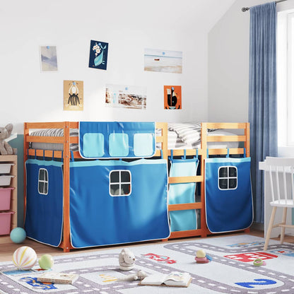 Letto a Castello senza Materasso Marrone e Blu 90x200 cm Legno Massello di Pino