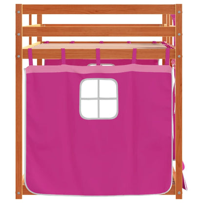 Letto a Castello con Tende Rosa 90x190 cm Legno Massello Pino