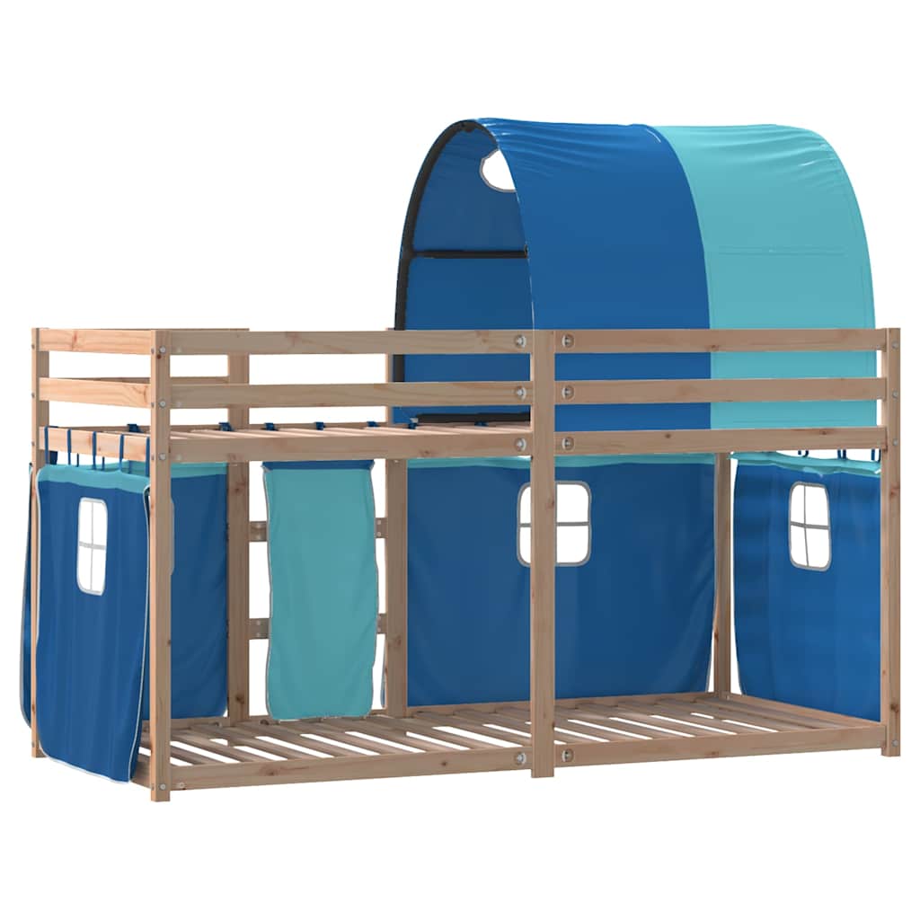Letto a Castello senza Materasso Blu 90x200cm Massello Pino