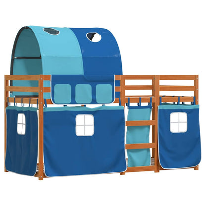 Letto a Castello senza Materasso Blu 90x200cm Massello Pino