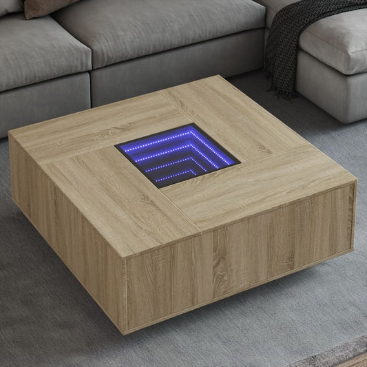 Tavolino da Salotto con LED Infinity Rovere Sonoma 100x100x40cm | homemem39