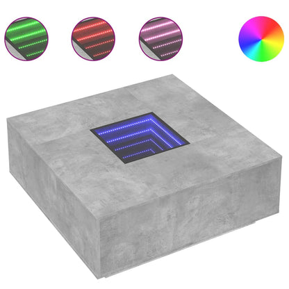 Tavolino Salotto con LED Infinity Grigio Cemento 100x100x40 cm | homemem39