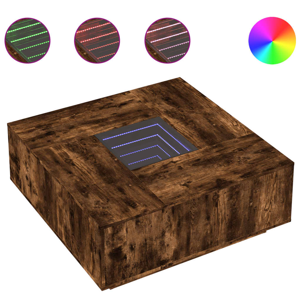 Tavolino da Salotto con LED Infinity Rovere Fumo 100x100x40 cm | homemem39