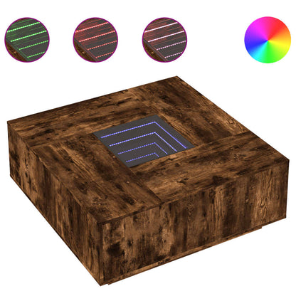 Tavolino da Salotto con LED Infinity Rovere Fumo 100x100x40 cm | homemem39