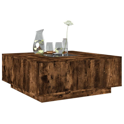 Tavolino da Salotto con LED Infinity Rovere Fumo 100x100x40 cm