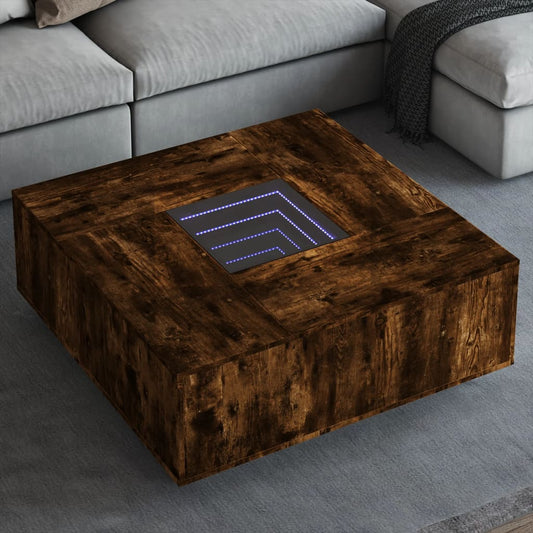 Tavolino da Salotto con LED Infinity Rovere Fumo 100x100x40 cm | homemem39