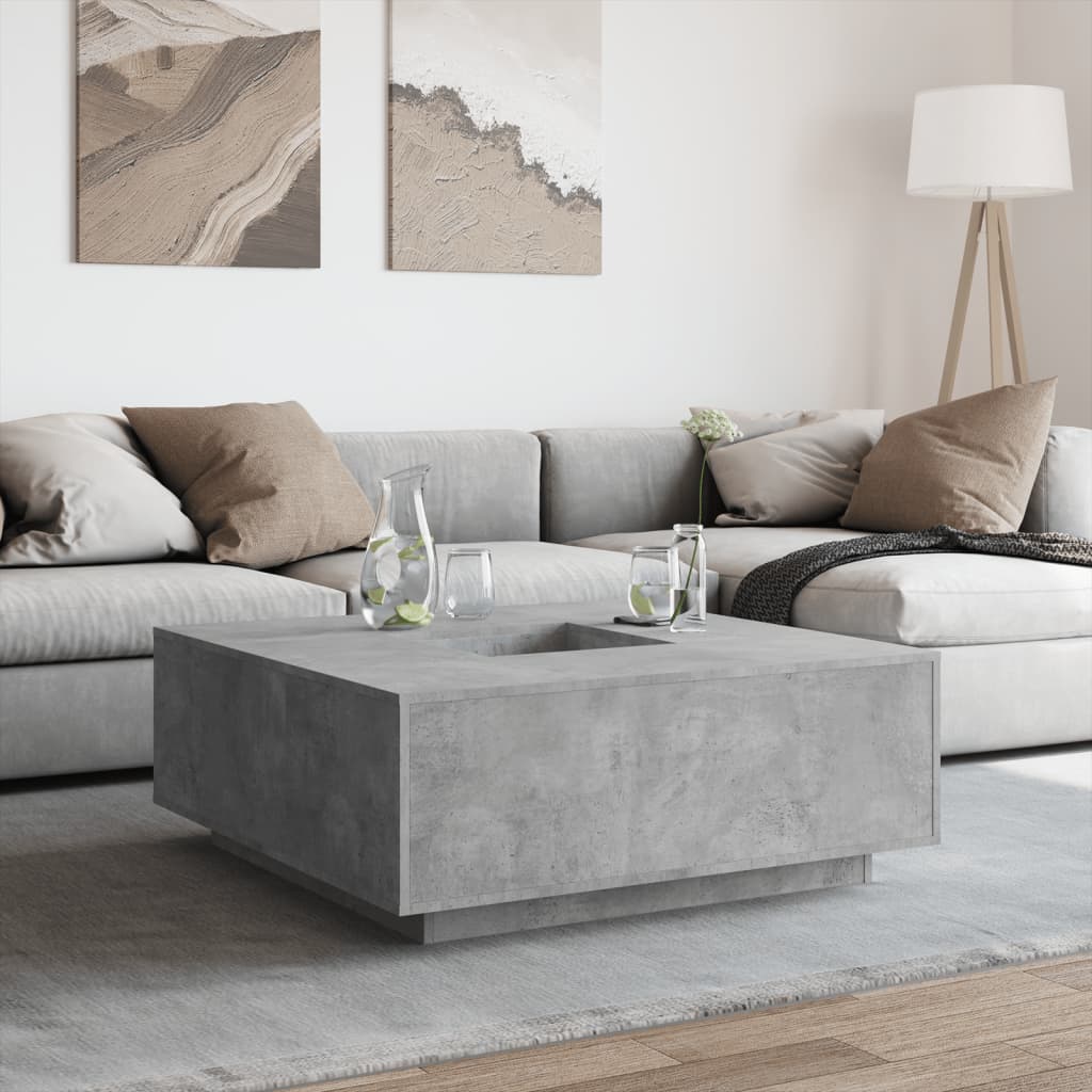 Tavolino Salotto Grigio Cemento 100x100x40 cm Legno Multistrato | homemem39