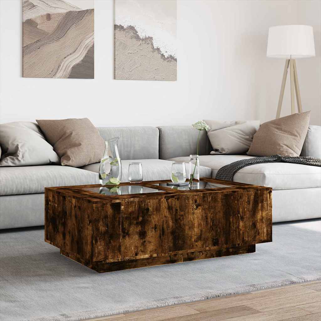 Tavolino da Salotto con LED Infinity Rovere Fumo 116x69x40 cm