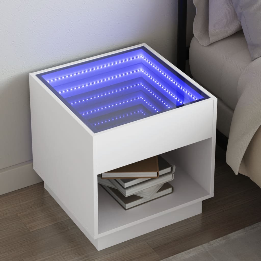 Comodino con LED Infinity Bianco 50x50x50 cm - homemem39