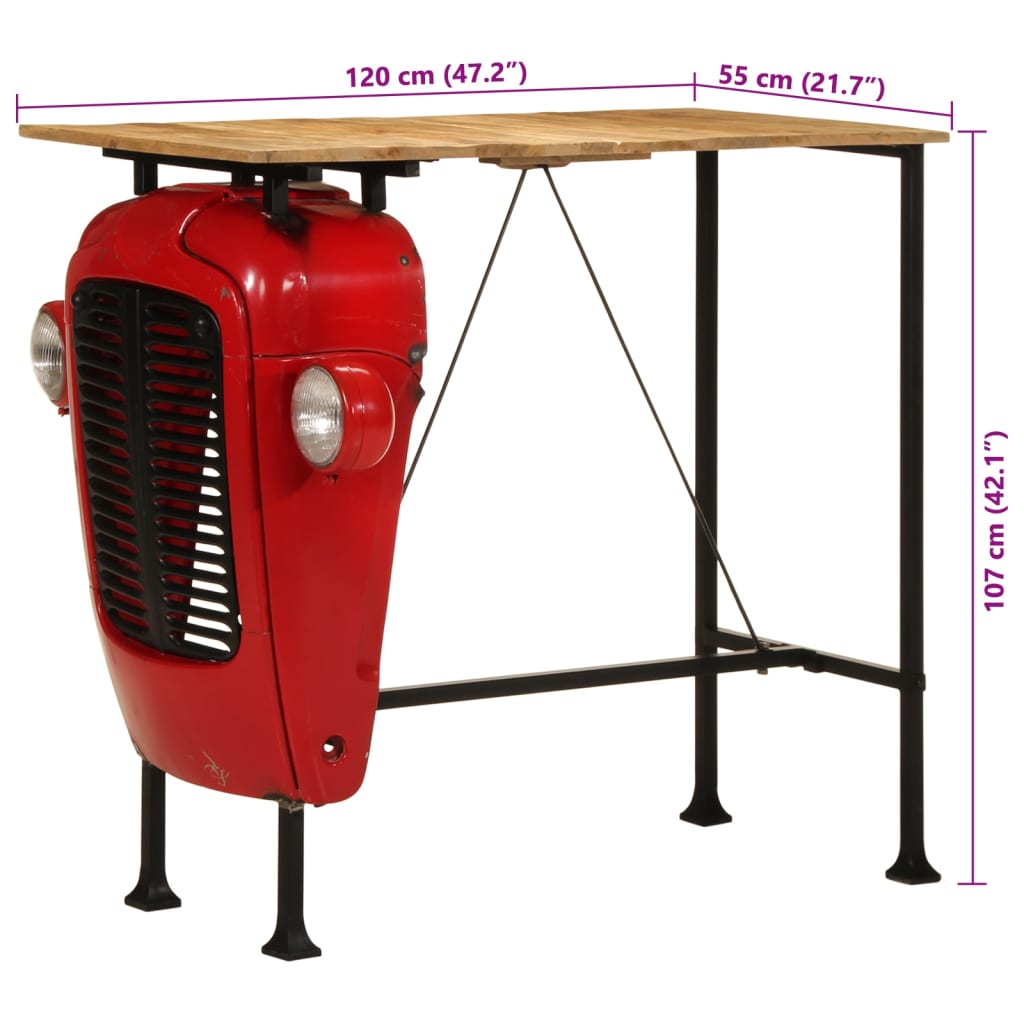 Tavolino Bar Trattore Rosso e Marrone 55x120x107 cm Legno Mango | homemem39