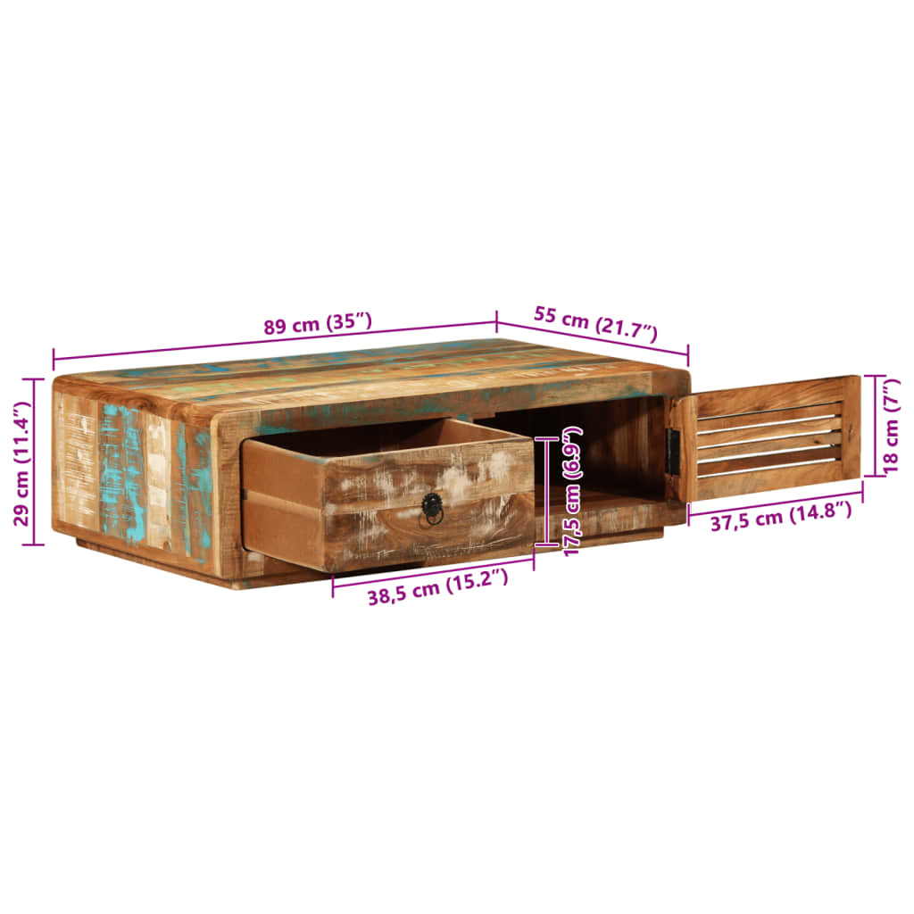 Tavolino da Salotto 89x55x29 cm in Legno Massello di Recupero