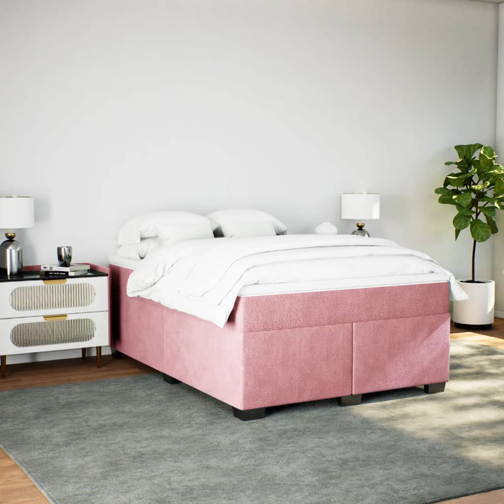 Giroletto a Molle con Materasso Rosa 160x200 cm in Velluto - homemem39