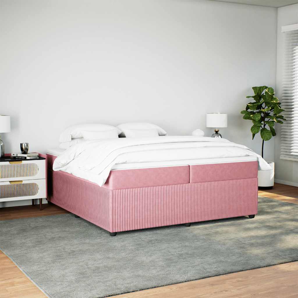 Giroletto a Molle con Materasso Rosa 200x200 cm in Velluto - homemem39