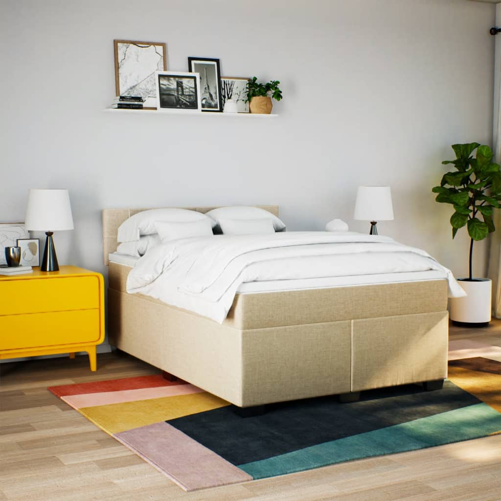 Giroletto a Molle con Materasso Crema 140x200 cm in Tessuto | homemem39
