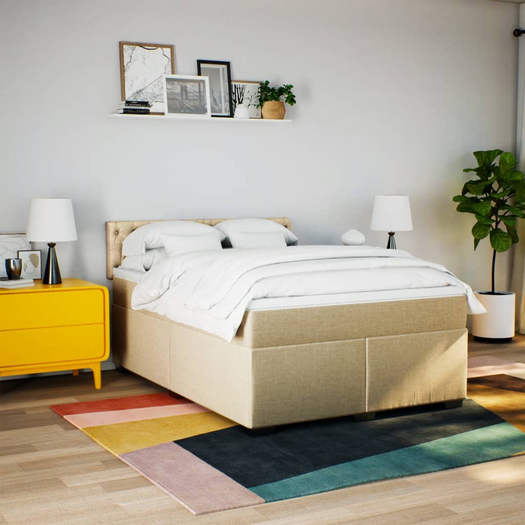 Giroletto a Molle con Materasso Crema 160x200 cm in Tessuto | homemem39