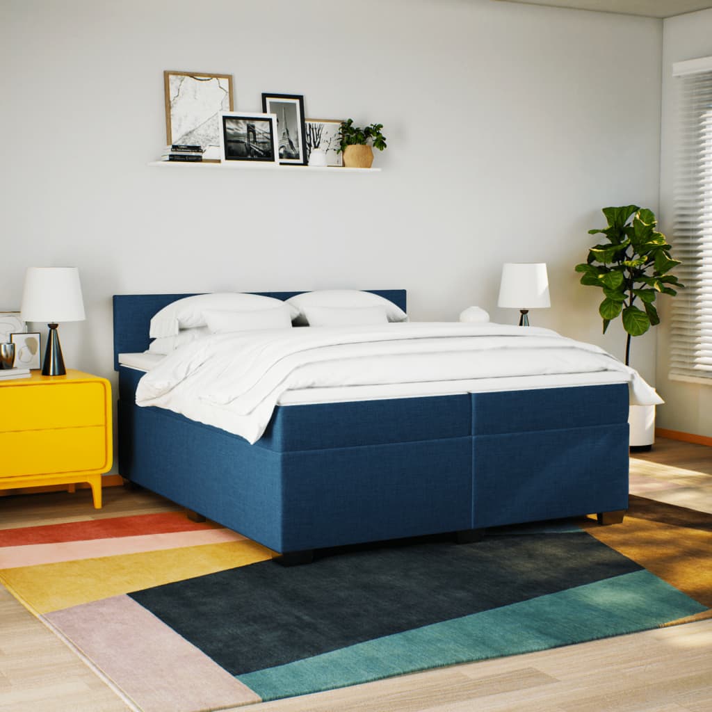 Giroletto a Molle con Materasso Blu 200x200 cm in Tessuto | homemem39