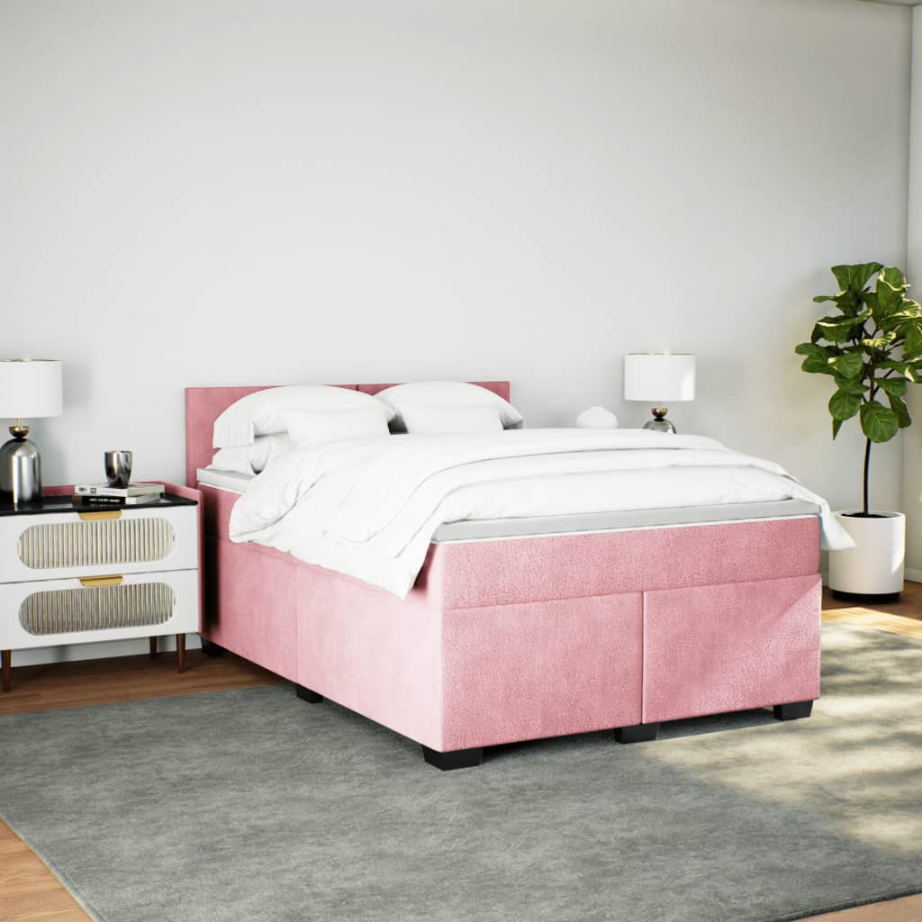 Giroletto a Molle con Materasso Rosa 140x190 cm in Velluto - homemem39