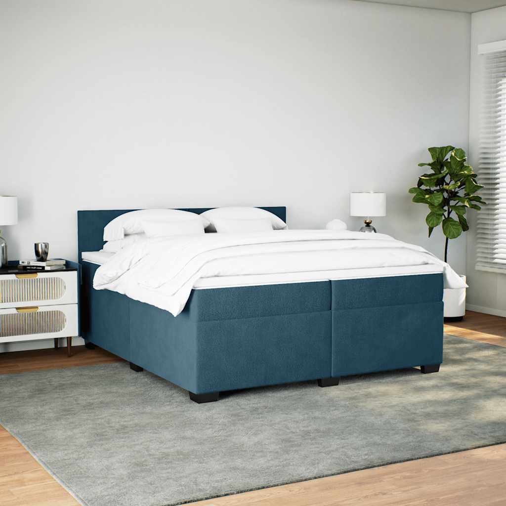 Giroletto a Molle con Materasso Blu Scuro 200x200 cm in Velluto | homemem39
