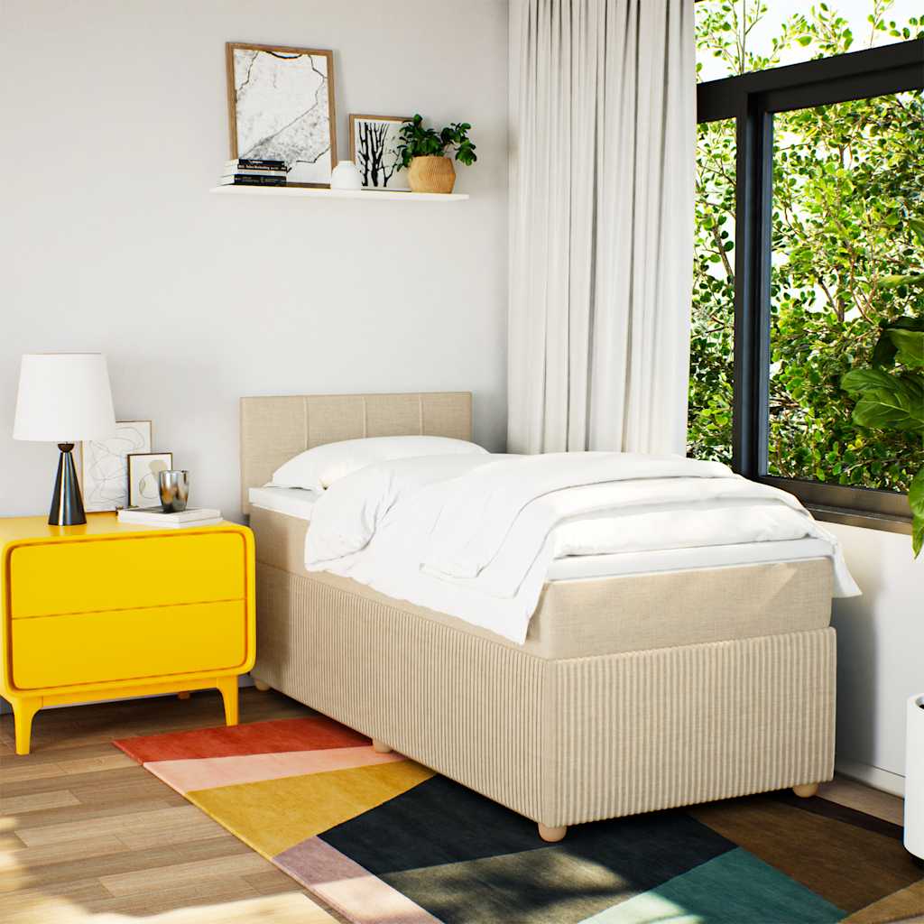 Giroletto a Molle con Materasso Crema 90x190 cm in Tessuto - homemem39