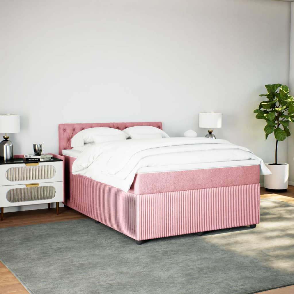 Giroletto a Molle con Materasso Rosa 140x200 cm in Velluto | homemem39