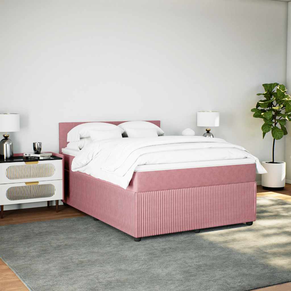 Giroletto a Molle con Materasso Rosa 160x200 cm in Velluto | homemem39