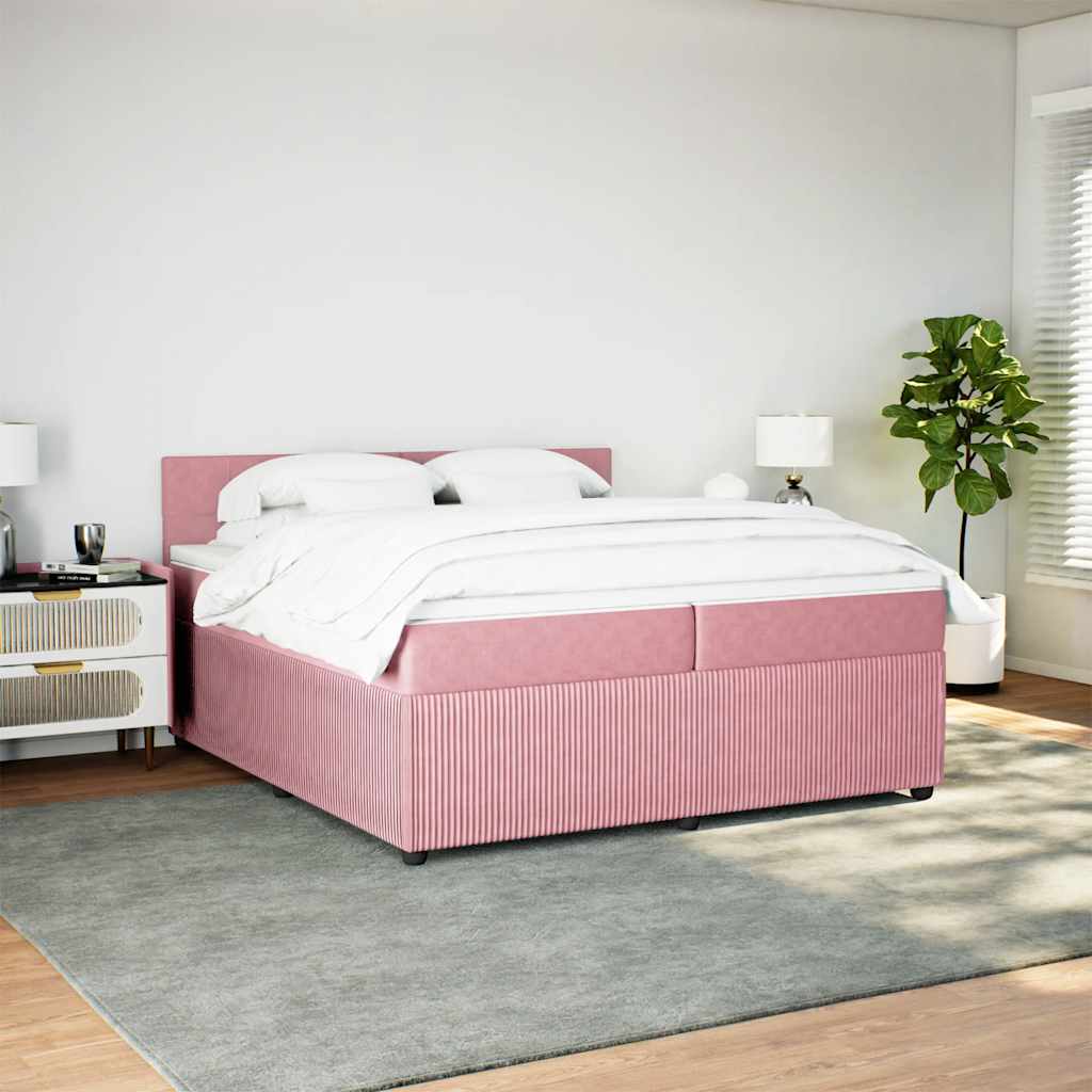 Giroletto a Molle con Materasso Rosa 200x200 cm in Velluto - homemem39