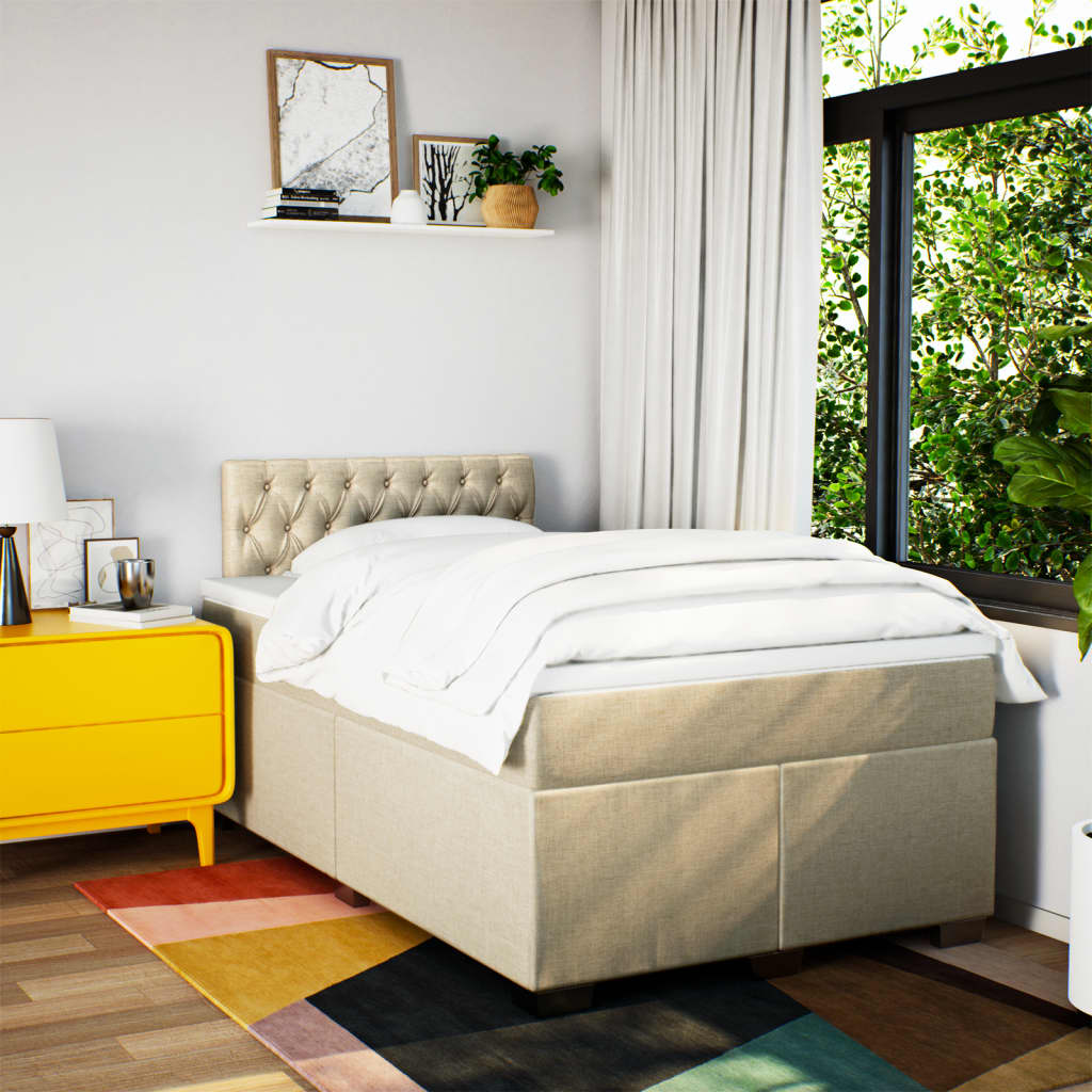 Giroletto a Molle con Materasso Crema 120x190 cm in Tessuto