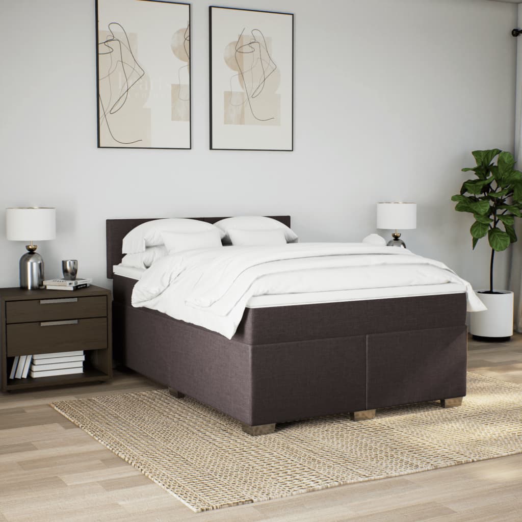 Giroletto a Molle con Materasso Marrone Scuro 140x200cm Tessuto