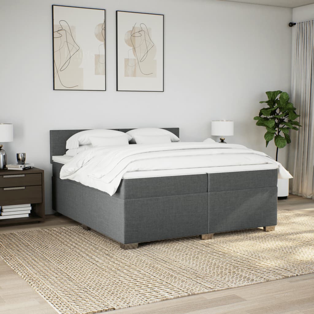 Giroletto a Molle con Materasso Grigio Scuro 200x200 cm Tessuto