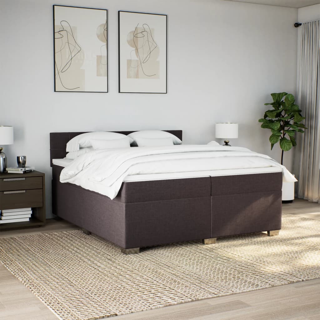 Giroletto a Molle con Materasso Marrone Scuro 200x200cm Tessuto