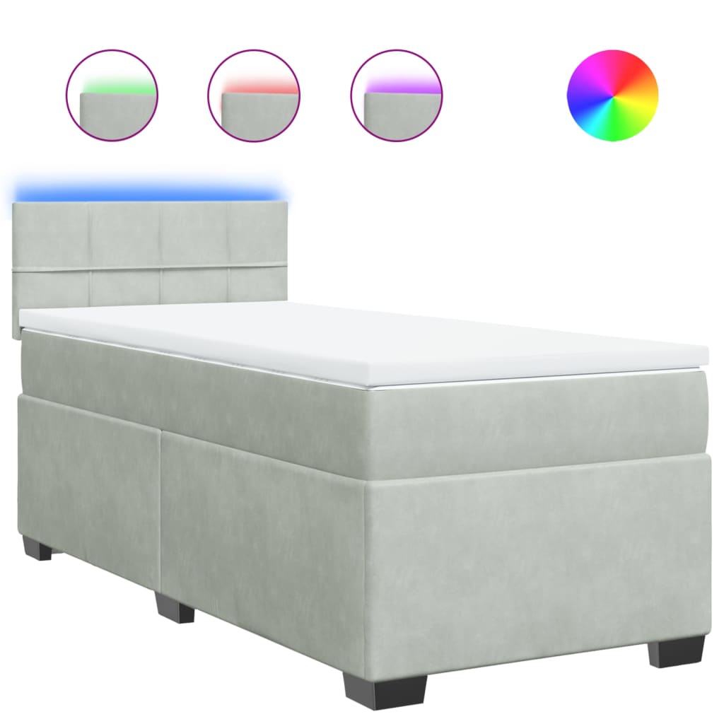 Giroletto a Molle con Materasso Grigio Chiaro 80x200 cm Velluto