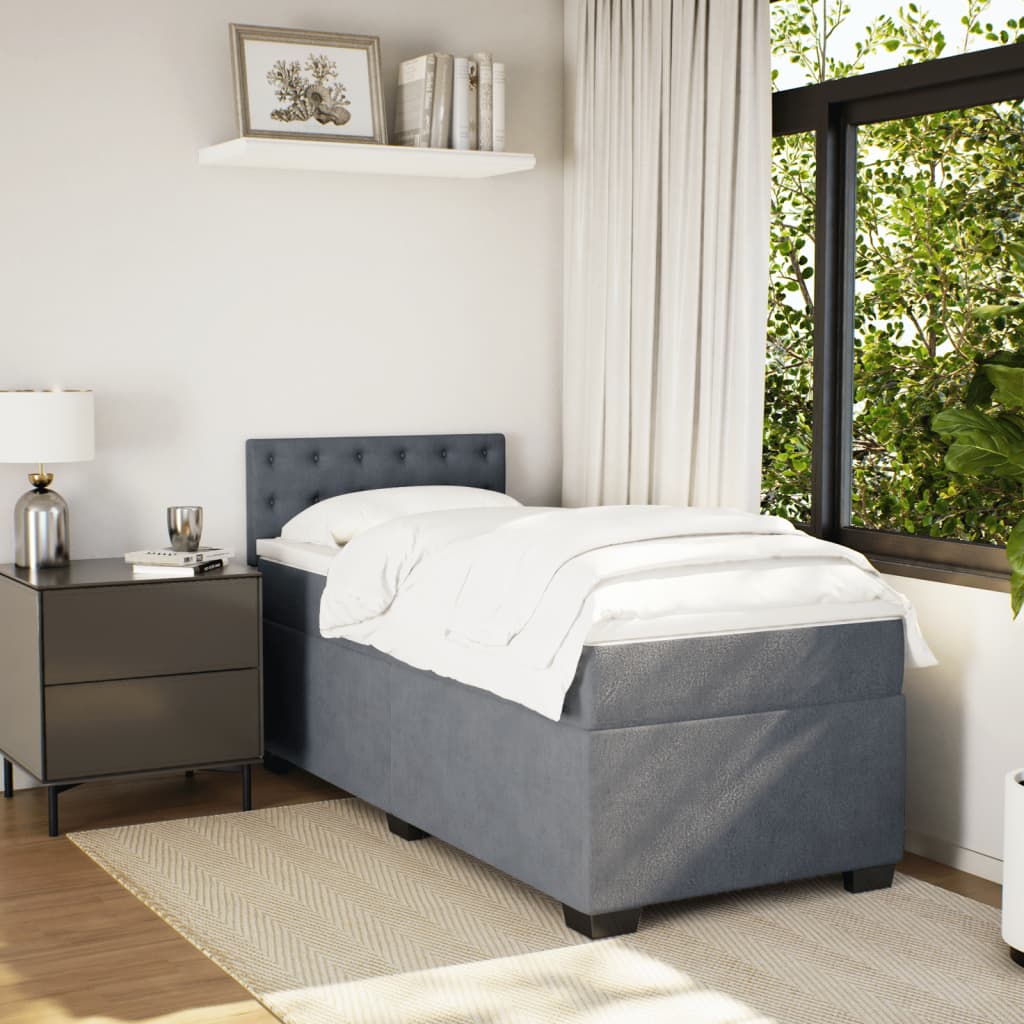 Giroletto a Molle con Materasso Grigio Scuro 80x200 cm Velluto