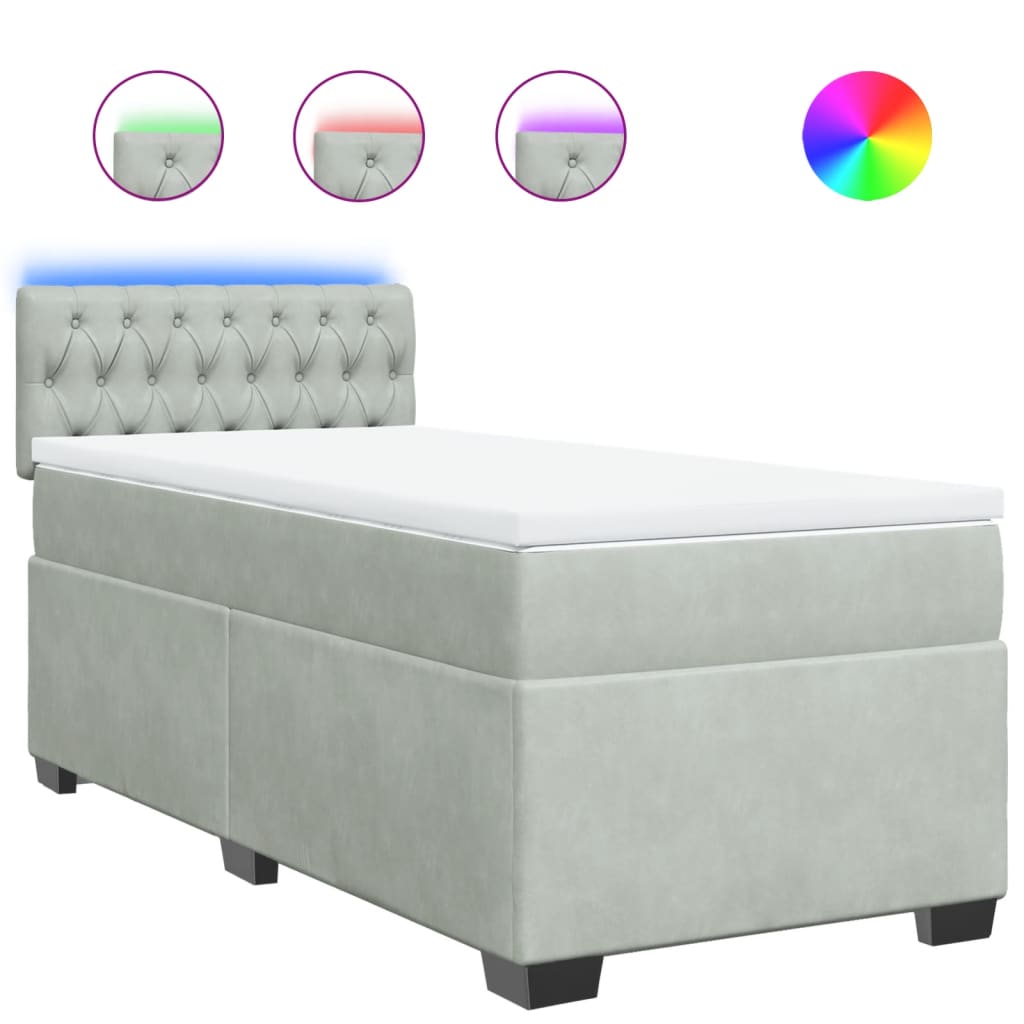 Giroletto a Molle con Materasso Grigio Chiaro 90x200 cm Velluto
