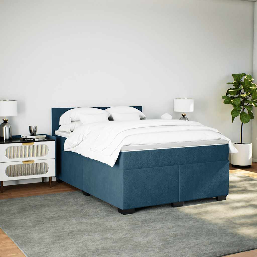 Giroletto a Molle con Materasso Blu 140x200 cm in Velluto
