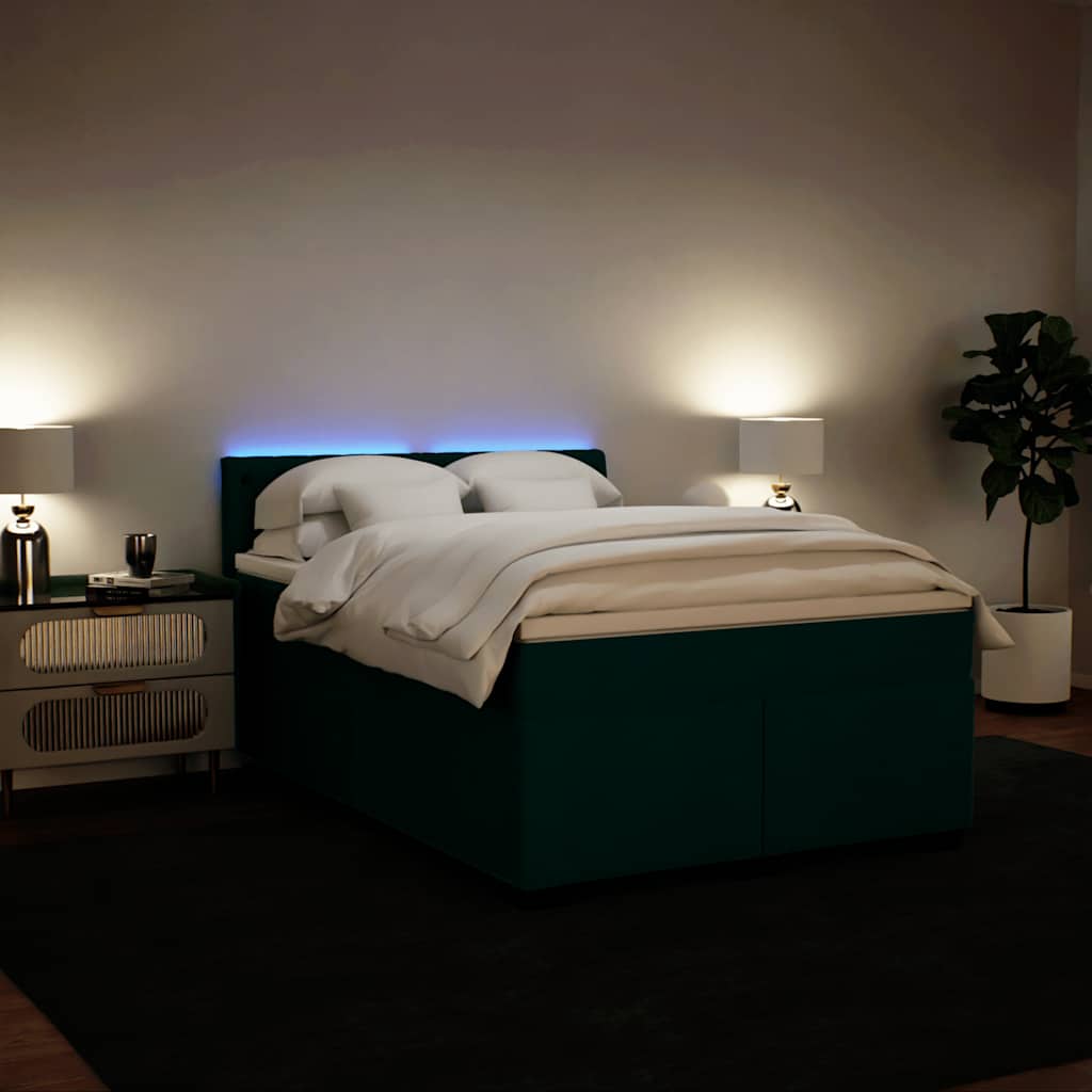 Giroletto a Molle con Materasso Verde Scuro 140x200 cm Velluto
