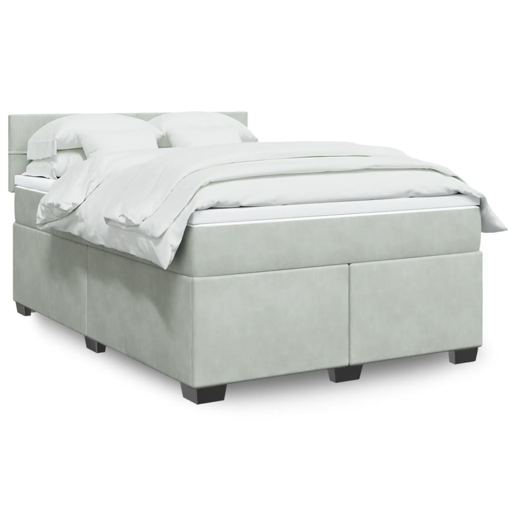 Giroletto a Molle con Materasso Grigio Chiaro 160x200cm Velluto