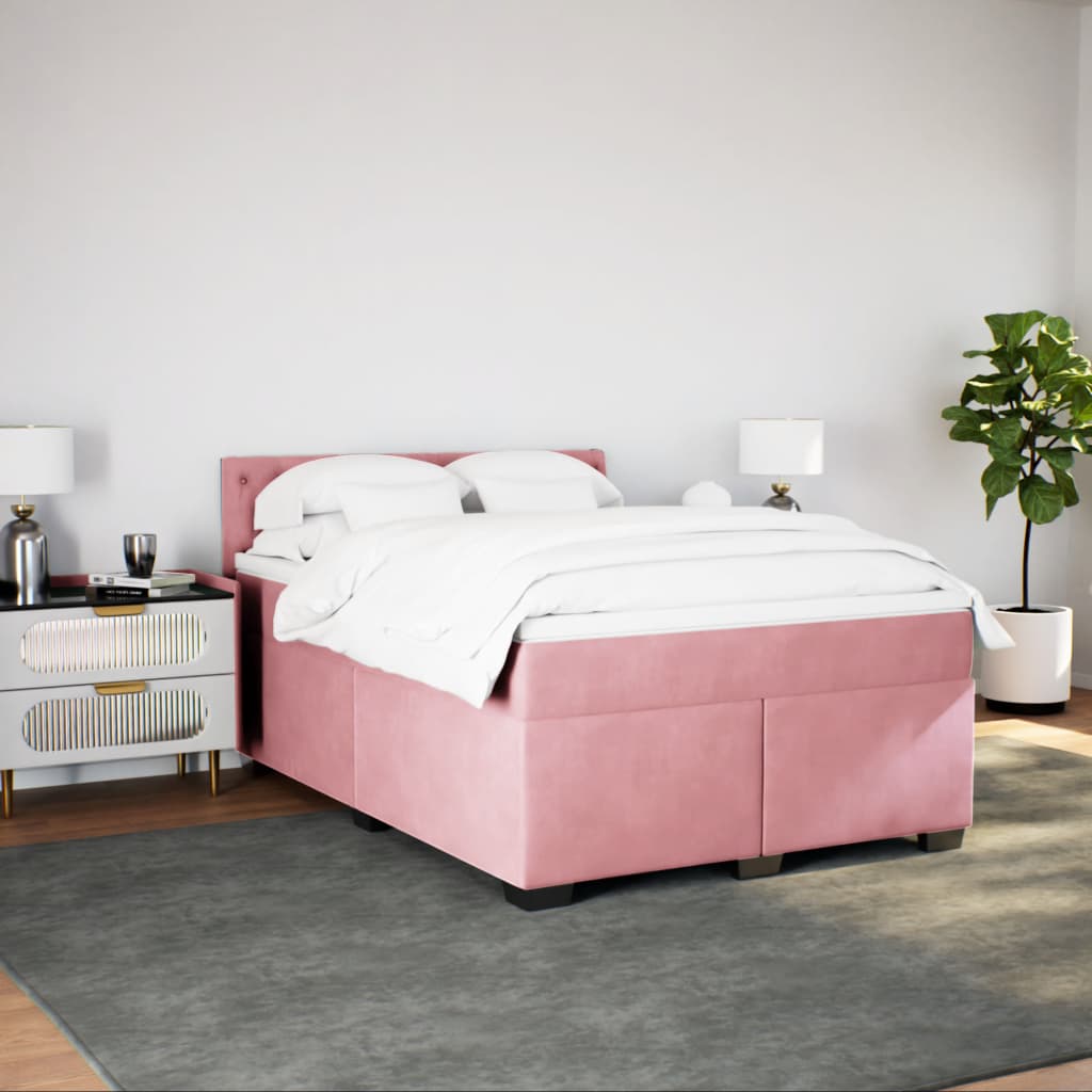 Giroletto a Molle con Materasso Rosa 160x200 cm in Velluto - homemem39
