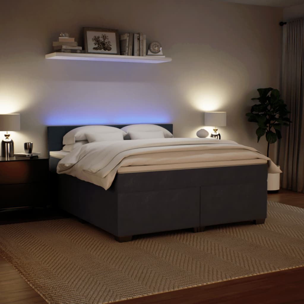 Giroletto a Molle con Materasso Grigio Scuro 180x200 cm Velluto