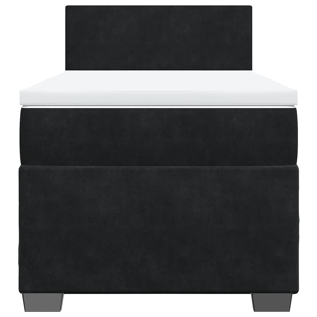 Letto a Molle con Materasso Nero Singolo in Velluto