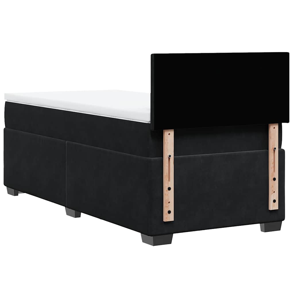 Letto a Molle con Materasso Nero Singolo in Velluto