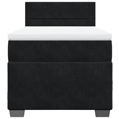 Letto a Molle con Materasso Nero Singolo in Velluto