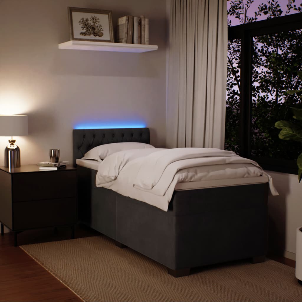 Letto a Molle con Materasso Grigio Scuro Singolo in Velluto