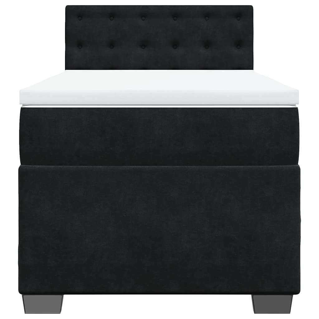 Letto a Molle con Materasso Nero Singolo in Velluto