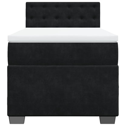 Letto a Molle con Materasso Nero Singolo in Velluto