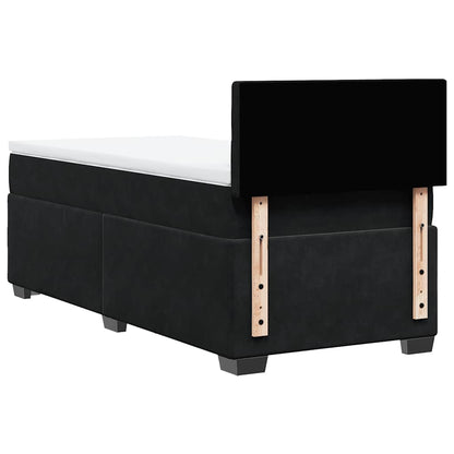 Letto a Molle con Materasso Nero Singolo in Velluto