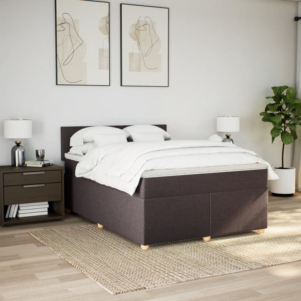 Giroletto a Molle con Materasso Marrone Scuro 160x200cm Tessuto
