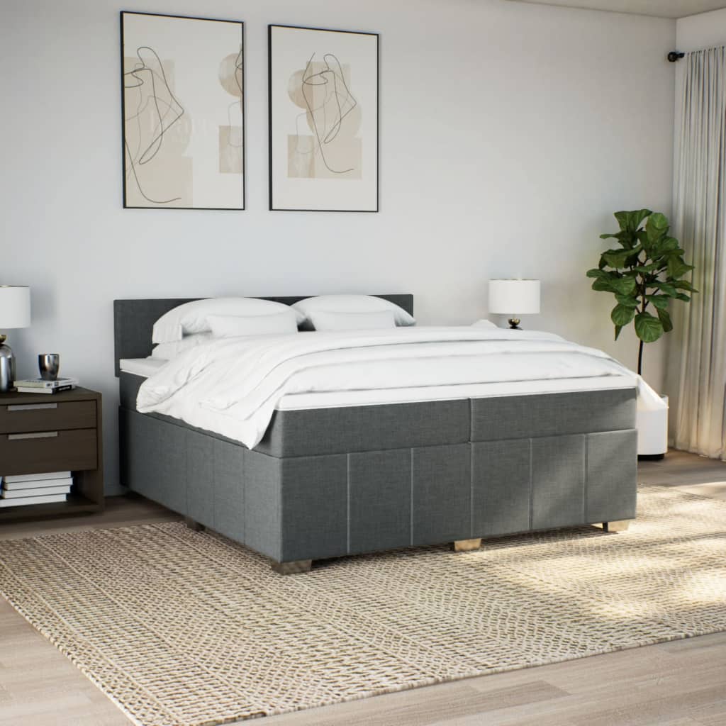 Giroletto a Molle con Materasso Grigio Scuro 200x200 cm Tessuto