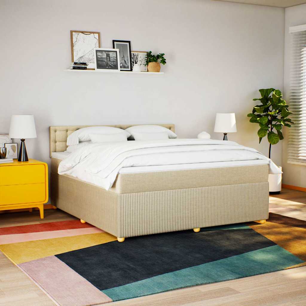Giroletto a Molle con Materasso Crema 180x200 cm in Tessuto