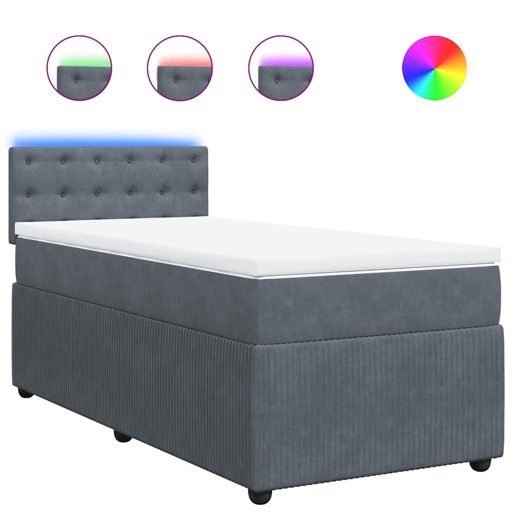 Giroletto a Molle con Materasso Grigio Scuro 100x200 cm Velluto